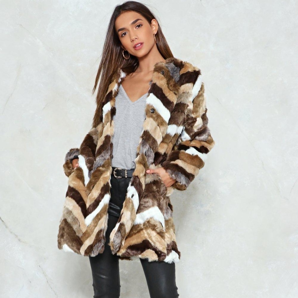 Chevron to Watch Faux Fur Coat